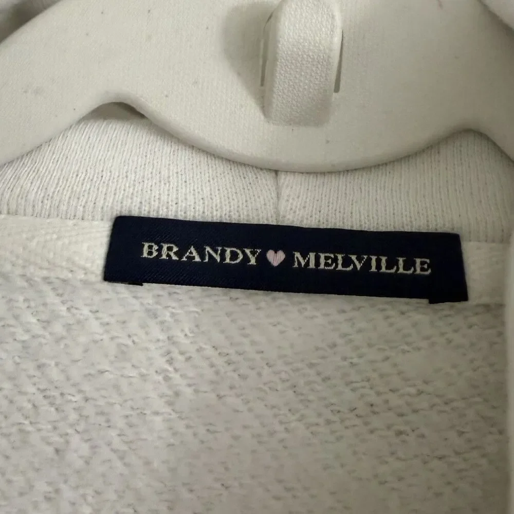 Brandy Melville Crystal Jacket OS‎ White Cropped Full Zip-Up Sweatshirt Hoodie